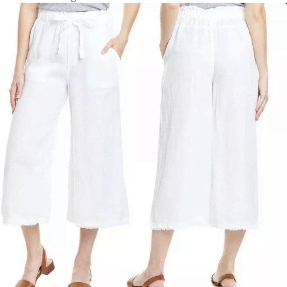 Anthropologie / Cloth & Stone White Cropped Linen Pants